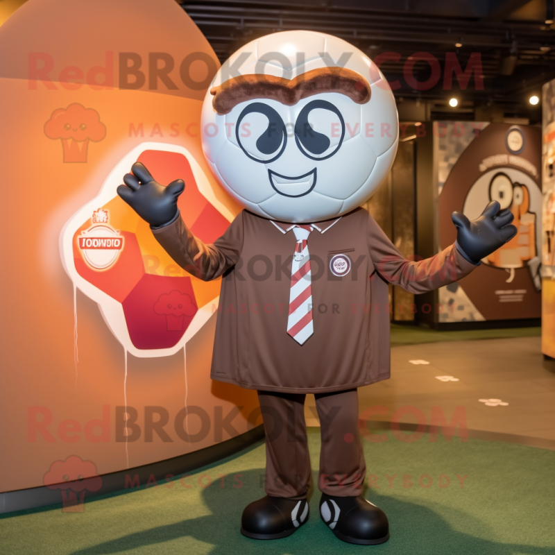 Brown Soccer Ball mascot costume character dressed with a Coat and Ties