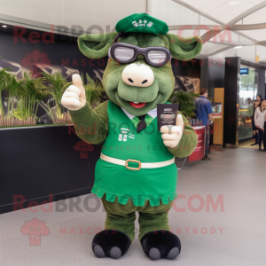 Forest Green Beef Wellington mascot costume character dressed with a Shorts and Reading glasses