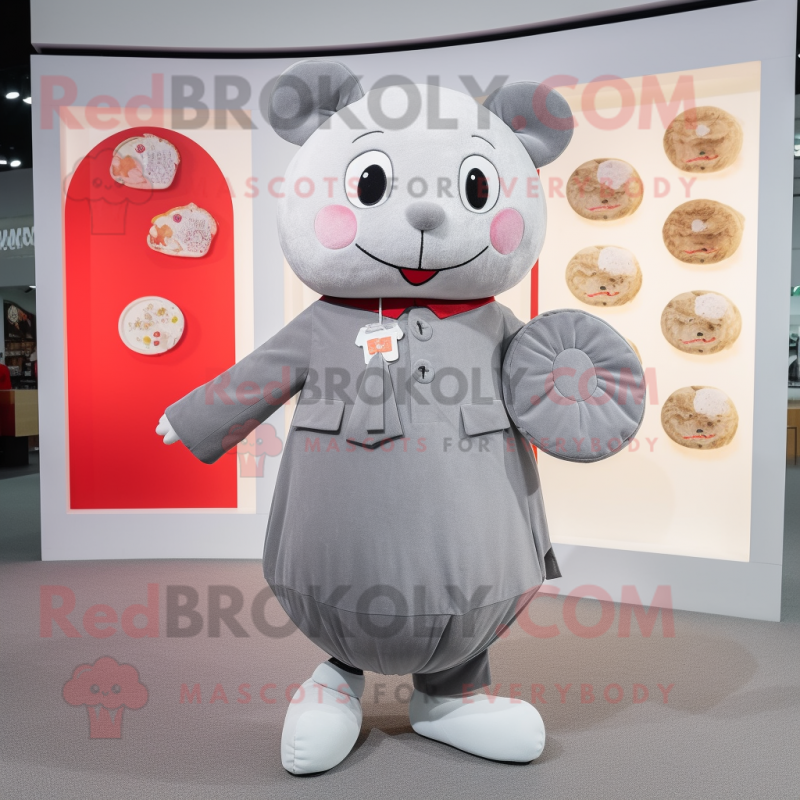 Gray Dim Sum mascot costume character dressed with a Dress Shirt and Coin purses