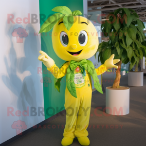 Lemon Yellow Beanstalk mascot costume character dressed with a Oxford Shirt and Keychains