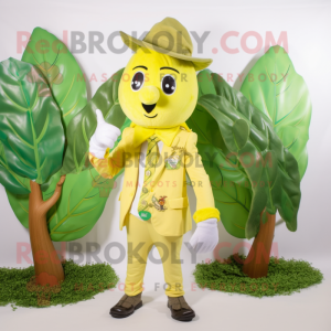 Lemon Yellow Beanstalk mascot costume character dressed with a Oxford Shirt and Keychains