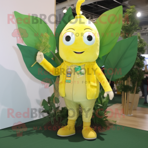 Lemon Yellow Beanstalk mascot costume character dressed with a Oxford Shirt and Keychains