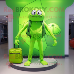 Lime Green Spider mascot costume character dressed with a Joggers and Briefcases