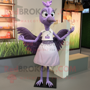 Lavender Archeopteryx mascot costume character dressed with a Pencil Skirt and Suspenders