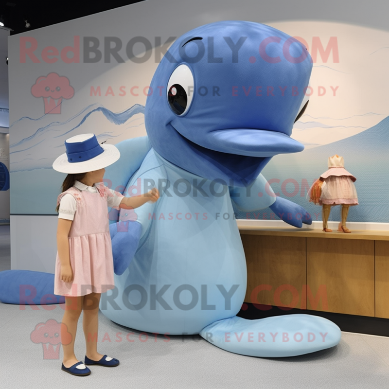 Tan Blue Whale mascot costume character dressed with a A-Line Dress and Cummerbunds