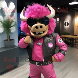 Rosa Bison maskot kostym...