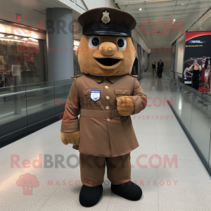 Brown Navy Soldier mascot costume character dressed with a Dress Shirt and Foot pads