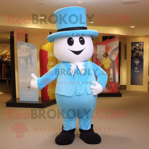 Sky Blue Hourglass mascot costume character dressed with a Vest and Hats