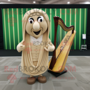 Beige Celtic Harp mascot costume character dressed with a Suit Pants and Handbags