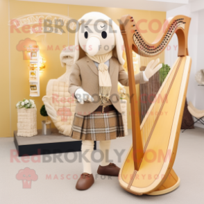 Beige Celtic Harp mascot costume character dressed with a Suit Pants and Handbags