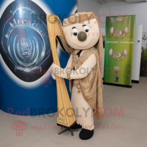 Beige Celtic Harp mascot costume character dressed with a Suit Pants and Handbags