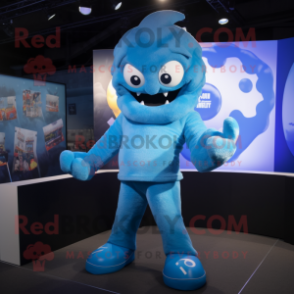 Sky Blue Kraken mascot costume character dressed with a Rash Guard and Cufflinks