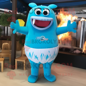 Cyan Bbq Ribs maskot drakt...