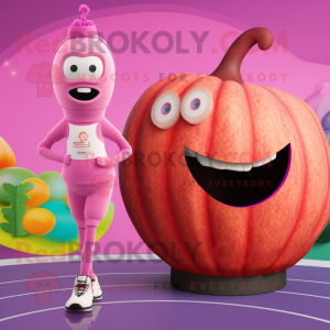 Pink Zucchini mascot costume character dressed with a One-Piece Swimsuit and Rings