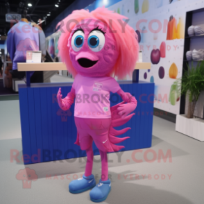 Pink Betta Fish mascot costume character dressed with a Running Shorts and Brooches