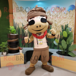 Tan Bracelet mascot costume character dressed with a Corduroy Pants and Headbands