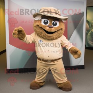 Tan Bracelet mascot costume character dressed with a Corduroy Pants and Headbands