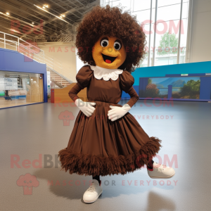 Brown Irish Dancing Shoes mascot costume character dressed with a Ball Gown and Shoe clips