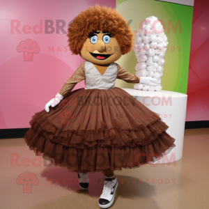Brown Irish Dancing Shoes mascot costume character dressed with a Ball Gown and Shoe clips