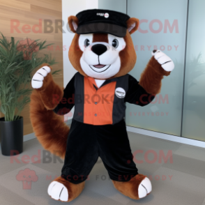 Rust Skunk mascot costume character dressed with a Suit Pants and Beanies