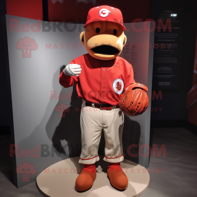 Red Baseball Glove mascot costume character dressed with a Oxford Shirt and Hats