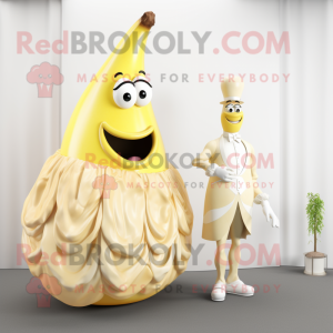 Cream Banana mascot costume character dressed with a Ball Gown and Cufflinks