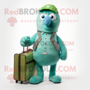 Cyan Kiwi mascot costume character dressed with a Dungarees and Briefcases