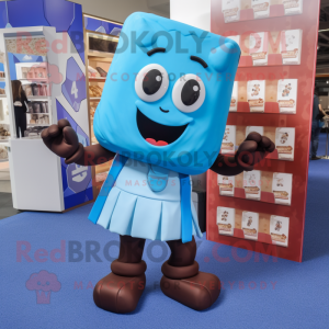 Blue Chocolate Bar mascot costume character dressed with a Blouse and Anklets