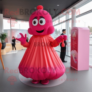 Red Pink mascot costume character dressed with a Evening Gown and Earrings