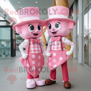 Pink Ice Cream mascot costume character dressed with a Boyfriend Jeans and Bow ties