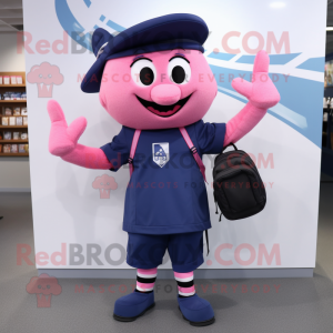 Navy Pink mascot costume character dressed with a V-Neck Tee and Backpacks