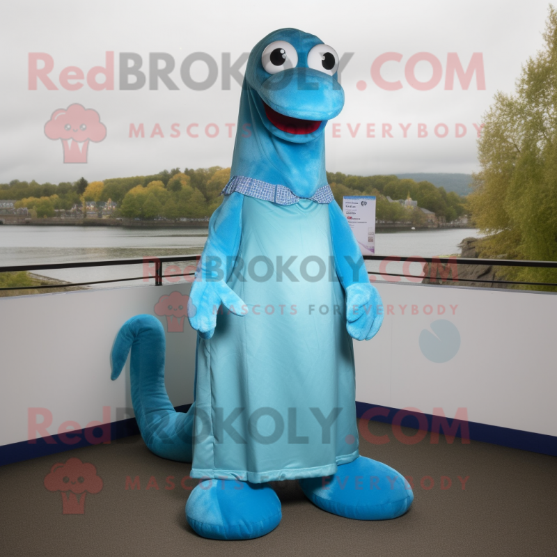 Sky Blue Loch Ness Monster mascot costume character dressed with a Maxi ...