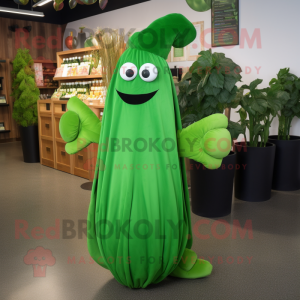 Forest Green Celery mascot costume character dressed with a A-Line Dress and Wraps