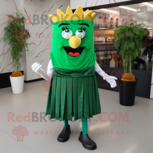 Forest Green French Fries mascot costume character dressed with a Cocktail Dress and Shoe clips