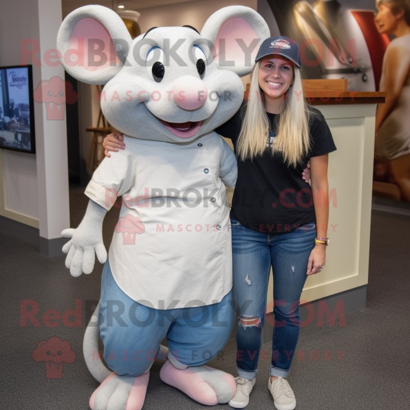 White Ratatouille mascot costume character dressed with a Boyfriend Jeans and Headbands