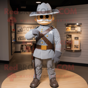 Gray Civil War Soldier mascot costume character dressed with a T-Shirt and Belts