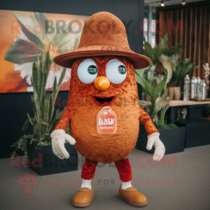 Rust Shakshuka mascot costume character dressed with a Playsuit and Hat pins