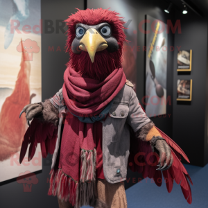 Maroon Crow mascot costume character dressed with a Jeans and Scarf clips