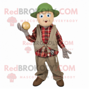 Olive Juggle mascot costume character dressed with a Flannel Shirt and Hats