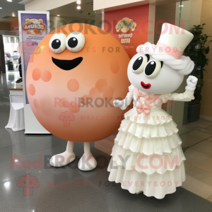 Peach Candy Box mascot costume character dressed with a Wedding Dress and Cufflinks
