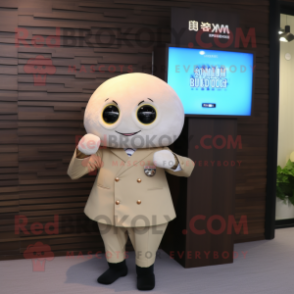 Tan Dim Sum mascot costume character dressed with a Suit and Digital watches