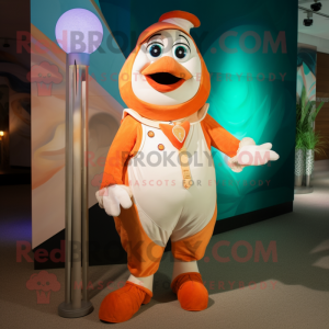 Cream Clown Fish mascot costume character dressed with a A-Line Dress and Brooches