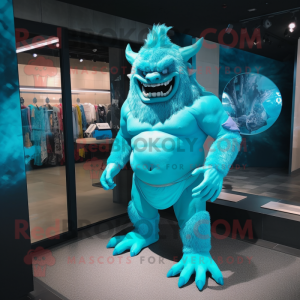 Cyan Ogre maskot kostume...