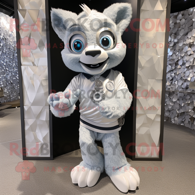 Silver Ice mascot costume character dressed with a Chinos and Bracelet watches
