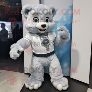 Silver Ice mascot costume character dressed with a Chinos and Bracelet watches