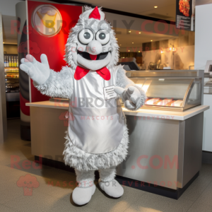 Silver Chicken Parmesan mascot costume character dressed with a Romper and Gloves