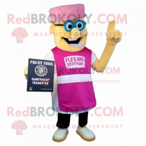 Pink Caesar Salad mascot costume character dressed with a Vest and Reading glasses