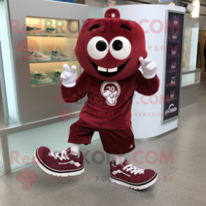 Maroon Irish Dancing Shoes mascot costume character dressed with a Boyfriend Jeans and Coin purses