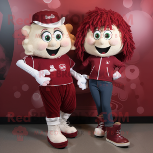 Maroon Irish Dancing Shoes mascot costume character dressed with a Boyfriend Jeans and Coin purses