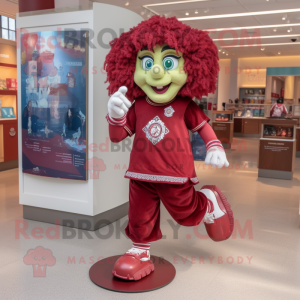 Maroon Irish Dancing Shoes mascot costume character dressed with a Boyfriend Jeans and Coin purses